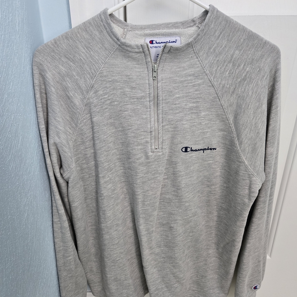 Women's Champion Gray 1/4 Zip Pullover Quarter-Zip Lightweight Sweatshirt, M